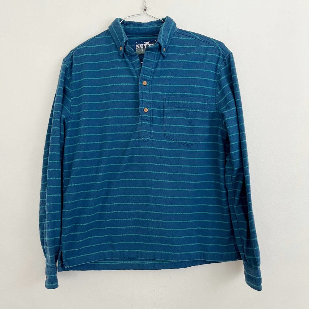 Chubbies Nutter Henley Flannel Shirt Men's Medium Blue Striped 100% Cotton